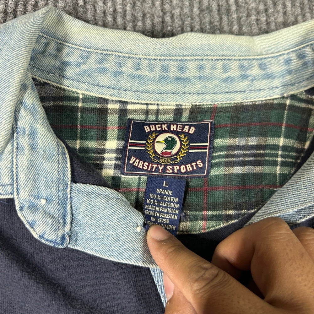 Vintage Duck Head Shirt Men's L Varsity Sports Rugby Navy Denim Collar Stripe - Picture 4 of 7